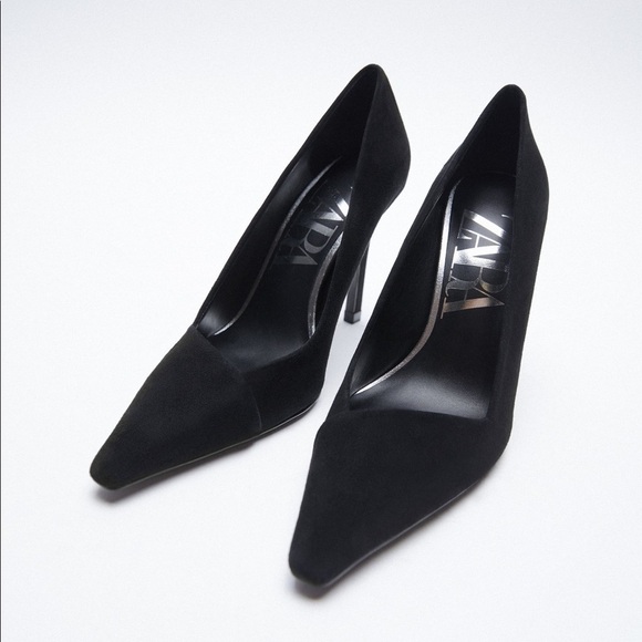 NWT. Zara Black Suede Leather High-Heel Shoes. Size 9. - Picture 2 of 7